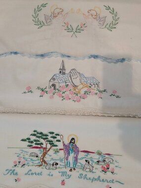 3 Vintage Religious Pillowcases